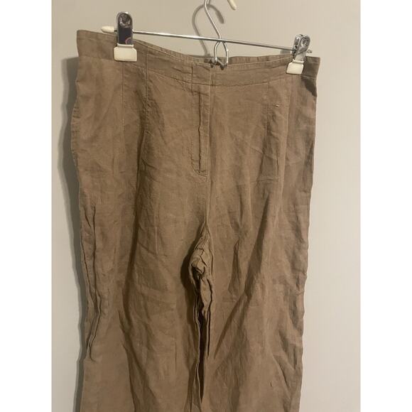 J.Jill Linen Wide Leg Crop Pants Women 12P Tan/brown Beach‎ Resort Wear - Picture 2 of 7
